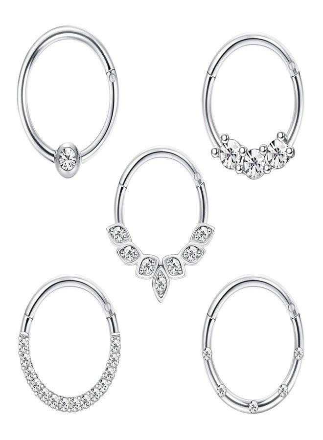 Drperfect 16G Septum Clicker Rings Stainless Steel Nose Rings Hoop for Women CZ Cartilage Helix Tragus Daith Earrings Nose Ring Hoop Hinged Segment Lip Piercing Jewelry 8MM Silver - Image 1